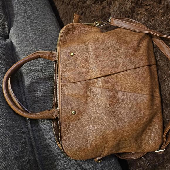 Vera Pelle Tan Soft Leather Handbag w/ Shoulder Strap - Picture 3 of 9